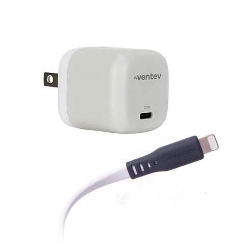 Ventev Mini Wall Charger USB-C 20W PD & USB-C to Lightning Cable 3.3ft